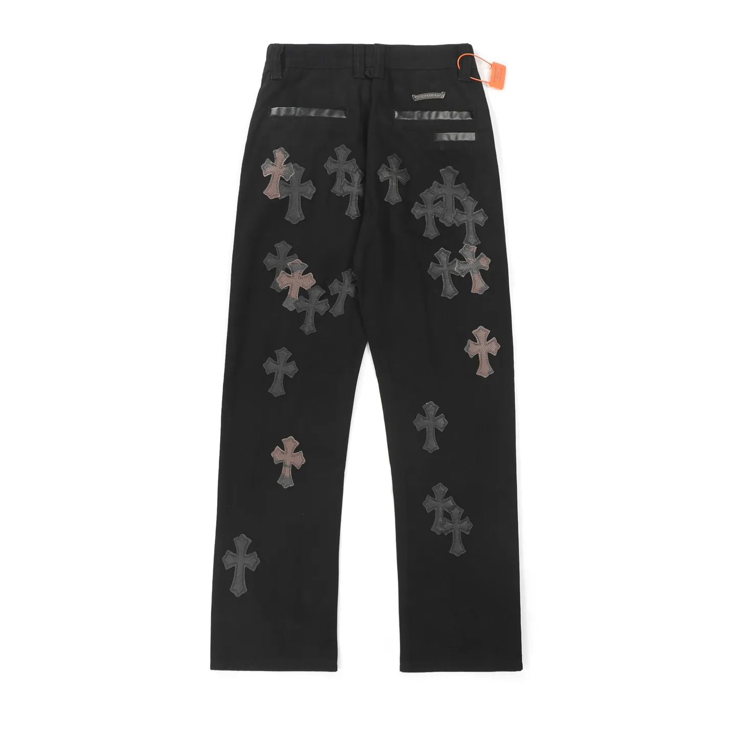 P270 Chrome Hearts CH casual black trousers cross-patched leather jeans. Original purchased and patterned to truly restore the ultimate texture of Vintage. Special Italian cowhide print and then cut. Customized sheepskin three-layer thick line leather. The whole is spliced in heavy water washing process. Craftsmen hand-splash ink. You can see the details. Three-dimensional cutting version. Loose and comfortable. Not flattering on the figure. Shows height and slimness. Factory Seiko. Original quality control. Same style for men and women. Can be matched with couples. Versatile recommendation. The must-have jeans for all seasons Color: black Size: 28/30/32/34 Waist: 73/78/83/88 Pants length: 102/104/106/108